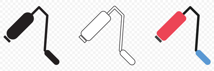 Paint Roller Icon. Set of Four Paint Roller Vector Icons – Black and White Simple Line Art for Design Projects. eps 10.