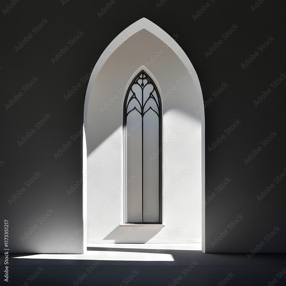 Poster a window with a white frame and a black frame. the window is open and the sunlight is shining throug