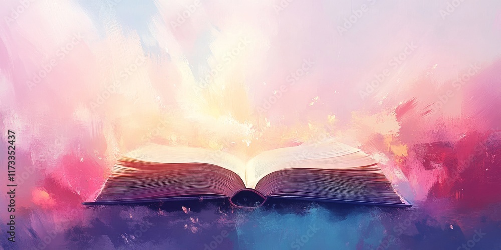 Aufkleber a book is open to a page with a rainbow background. the book is on a table