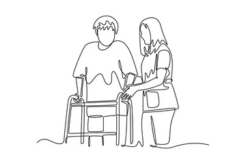 Patient Dynamic concept. Single line draw design vector graphic illustration.