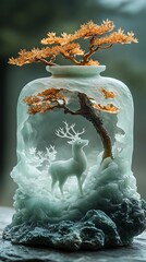 Porcelain jar with golden deer art high resolution hd picture