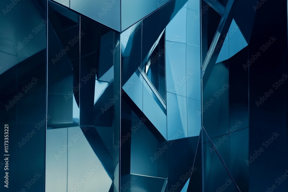 Poster abstract architectural detail of a modern building with glass and steel elements reflecting light an