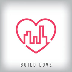 Building and structure design logo inside different heart. Construction and real estate company logo template. vector