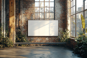 Blank canvas in loft with city view