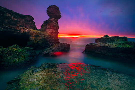 Dramatic rock formations and old concrete fortifications, Karosta, Liepaja, Latvia