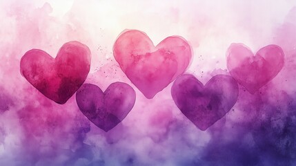 Dreamy Purple Watercolor Hearts on a Soft Gradient Abstract Romantic Watercolor Art Ethereal Heart-Themed Digital Designs Gradient and Pastel Love Illustrations
