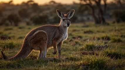 Obraz premium photo of a kangaroo that lives on grassland savannah forest habitat background