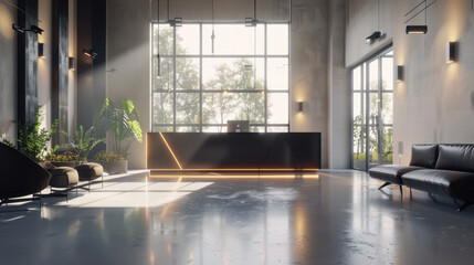 modern reception area with black desk