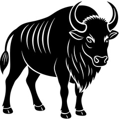 Cute Silhouette of a Bison line art vector cartoon illustration