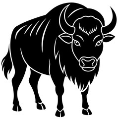 Cute Silhouette of a Bison line art vector cartoon illustration