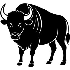 Cute Silhouette of a Bison line art vector cartoon illustration