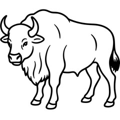 Cute Silhouette of a Bison line art vector cartoon illustration