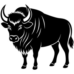 Cute Silhouette of a Bison line art vector cartoon illustration