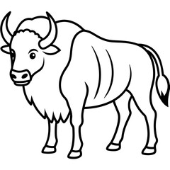 Cute Silhouette of a Bison line art vector cartoon illustration