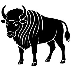 Cute Silhouette of a Bison line art vector cartoon illustration