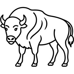Cute Silhouette of a Bison line art vector cartoon illustration