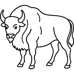 Cute Silhouette of a Bison line art vector cartoon illustration