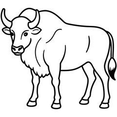 Cute Silhouette of a Bison line art vector cartoon illustration