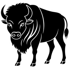 Cute Silhouette of a Bison line art vector cartoon illustration