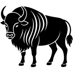 Cute Silhouette of a Bison line art vector cartoon illustration