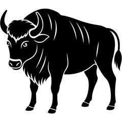 Cute Silhouette of a Bison line art vector cartoon illustration