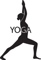 Yoga icon and logo silhouette vector art. Female with typography symbol and illustration design.