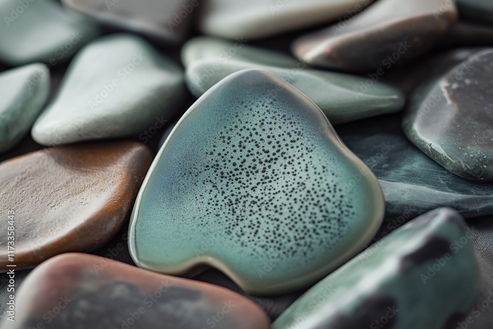 Poster Close-up of various teal, brown, and grey polished stones with unique textures and patterns.