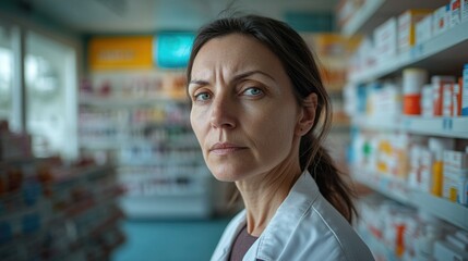 Pharmacist on Duty: Attentive Service Behind Glass Countertop