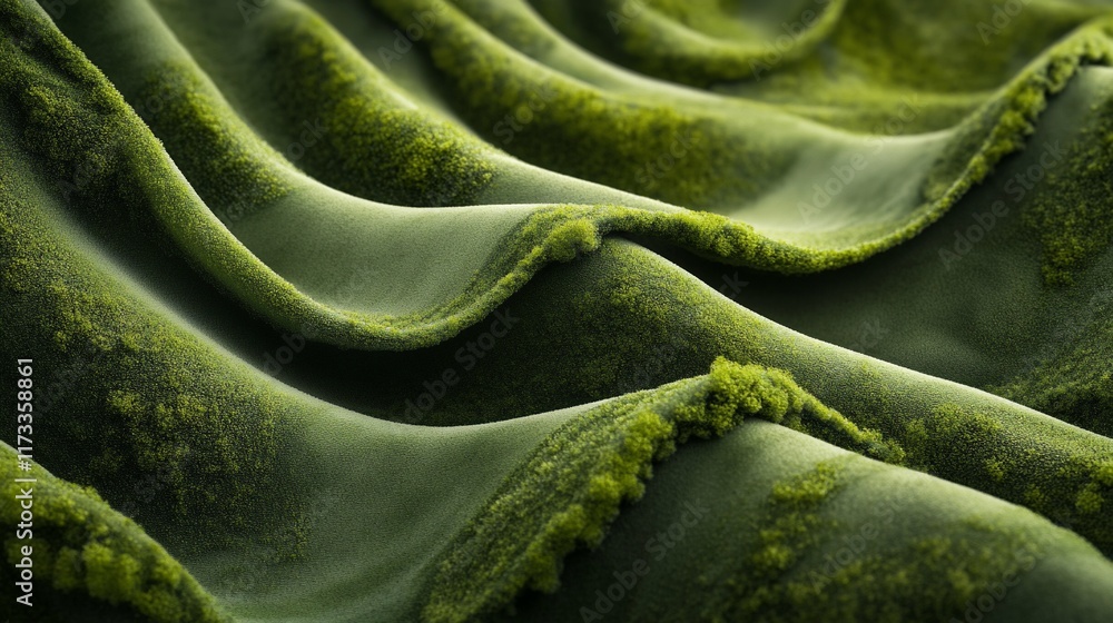Poster close-up of moss-covered fabric with undulating texture.
