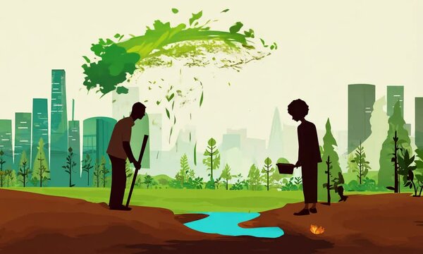 An interesting and stunning animation that depicts the relationship between humans and nature, starting from humans destroying the environment By Generated AI