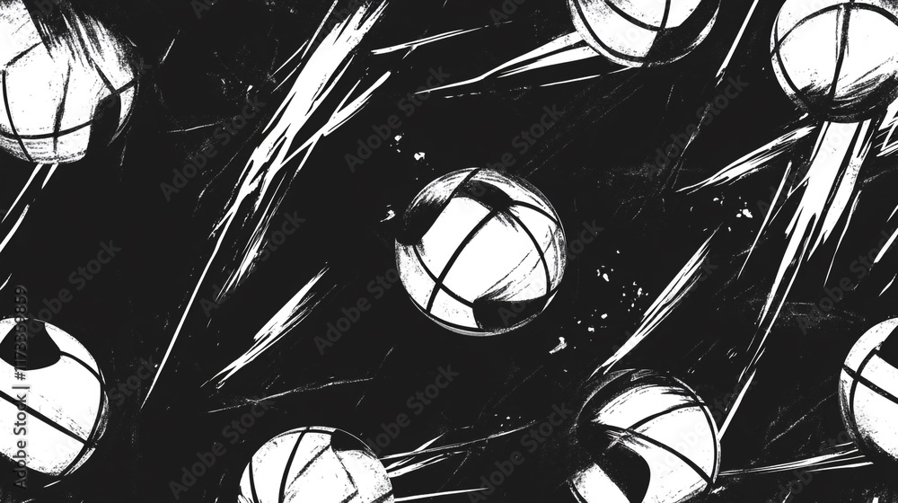 Poster dynamic volleyball pattern with striking motion elements in black and white colors