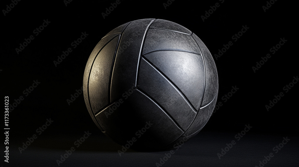Poster black volleyball resting on a dark surface illuminated by soft lighting in a minimalistic style