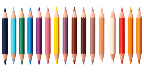Many different colored pencils on a transparent background