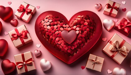 omantic Rose-Filled Heart with Decorative Hearts – Perfect for Valentine's Day