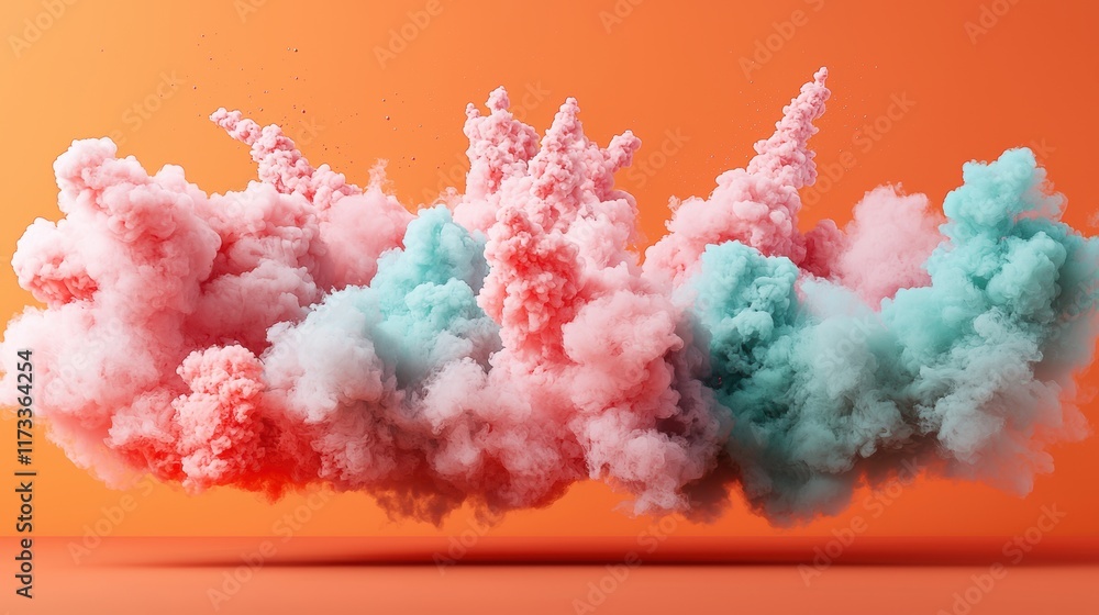 Poster colorful plumes of smoke bombs exploding in midair, blending seamlessly to form a vibrant and abstra