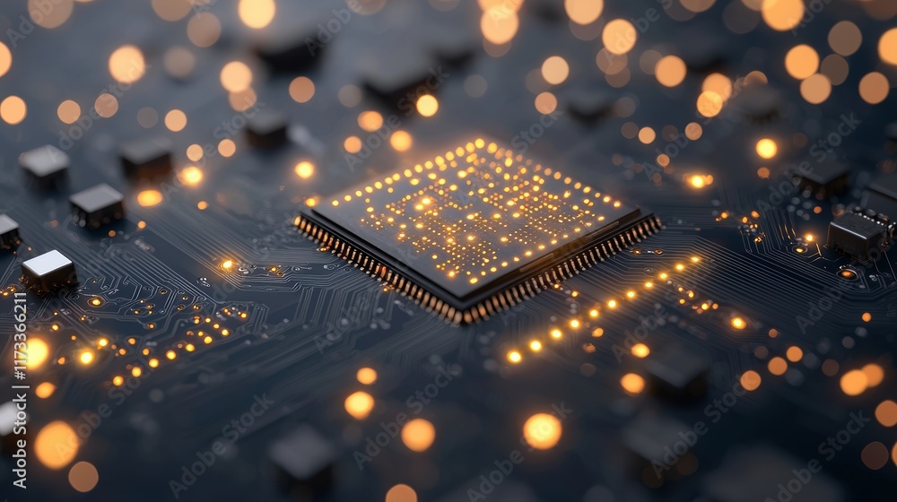 Poster a close-up shot of a circuit board with glowing leds, signifying the flow of electricity and the pow