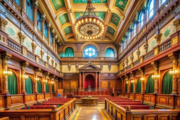 Obraz premium Majestic Crown Courtroom Interior, St. George's Hall, Liverpool, UK: Architectural Photography