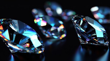 A close up of a diamond with a blue and purple hue