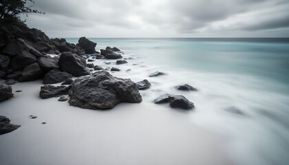 Serene Coastal Rockscape under a Cloudy Sky