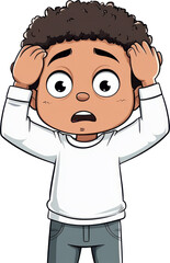 cartoon illustration of worried child with curly hair, expressing concern