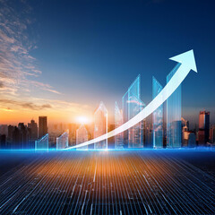 Urban Skyline Growth Financial Market Success, Digital Cityscape, Rising Economic Trends, Generated image