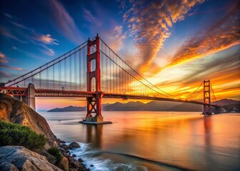 Obraz premium Majestic Golden Gate Bridge Sunset with Copy Space for Text