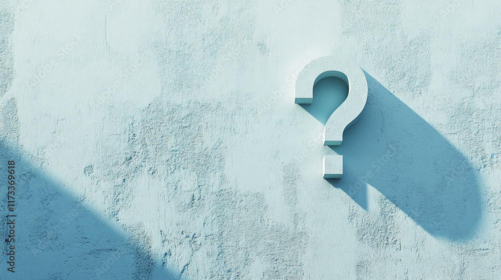 Poster minimalist large question mark shadow on textured blue wall background