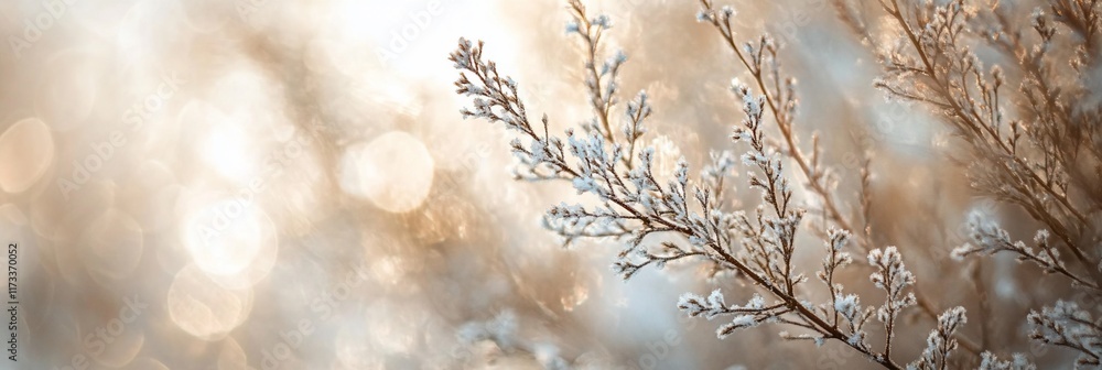 Aufkleber frosty winter branch with bokeh background.