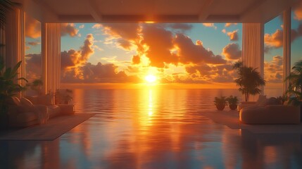 Sunset view from luxury oceanfront home.