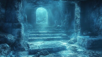 Cyber archaeology site with digital artifacts and glowing ruins