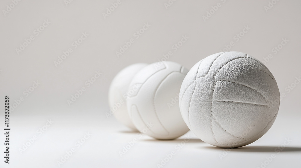 Poster volleyballs lined up on a minimalistic surface showcasing their design and texture