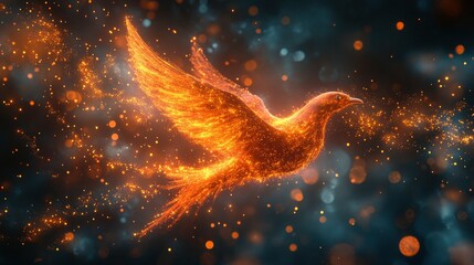 Digital phoenix rising from scattered data particles