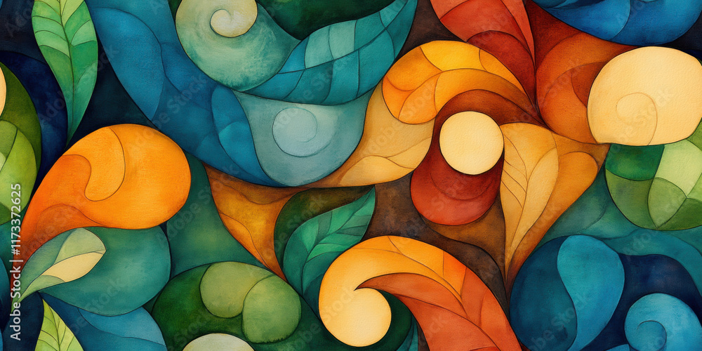 Poster Seamless bohemian background, An abstract bohemian background featuring swirling patterns in high fidelity, ideal for creative projects and digital artwork.
