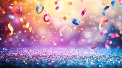 A colorful explosion of confetti is falling from the sky, creating a festive